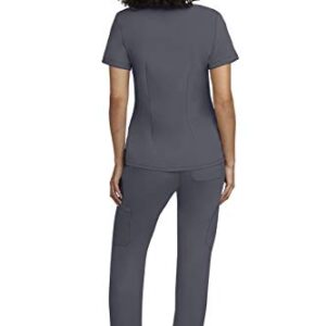 Scrubs for Women Sets 2 Pocket V-Neck Scrub Top with 5 Pocket Drawstring Scrubs Pant Women’s Scrubs Set 100200 (Size M, Color Pewter)