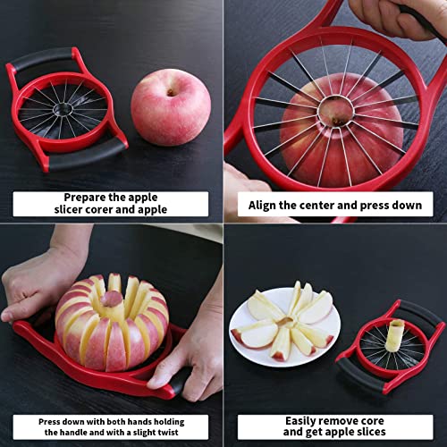 YYP Apple Slicer Corer, Stainless Steel Upgraded 16-Slice Sharp Apple Slice Cutter Large, Ergonomic Plastic Handle Non-Slip Easy Grips, Kitchen Fruit Divider Prevent Rust Easy Clean (Red)