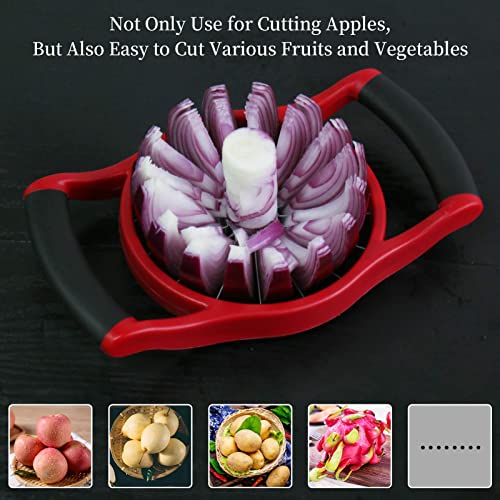 YYP Apple Slicer Corer, Stainless Steel Upgraded 16-Slice Sharp Apple Slice Cutter Large, Ergonomic Plastic Handle Non-Slip Easy Grips, Kitchen Fruit Divider Prevent Rust Easy Clean (Red)