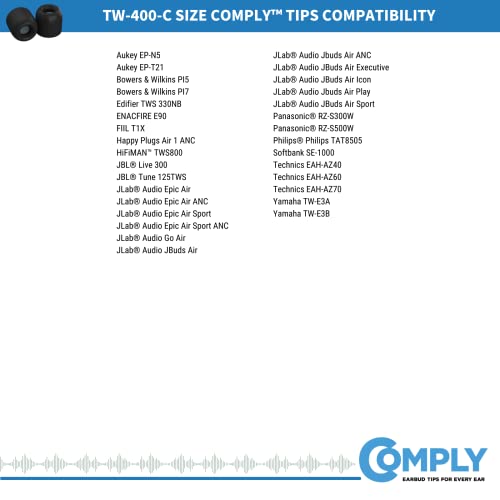 Comply TW-400-C TrueGrip Pro Earbud Tips for JLAB, Bowers & Wilkins PI7, PI5, Technics EAH-AZ70, Tune 125TWS, and More Earphones (Medium, 3 Pairs), Black