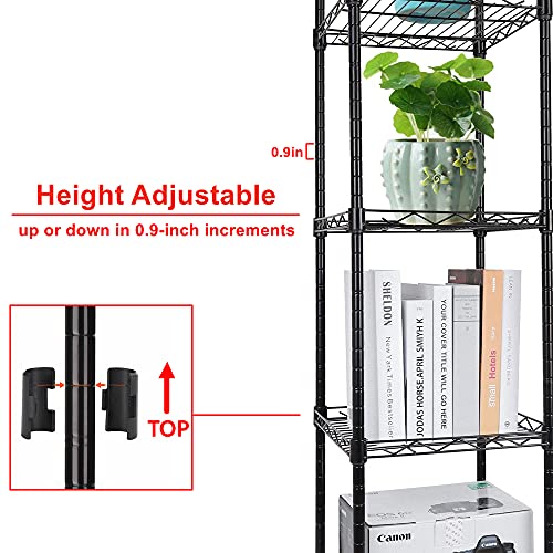 GIOTORENT 5 Tier Standing Shelving Metal Units, Adjustable Height Wire Shelf Display Rack for Laundry Bathroom Kitchen 11.8 W x 11.8 D x 50 H (5-Tier, Black)