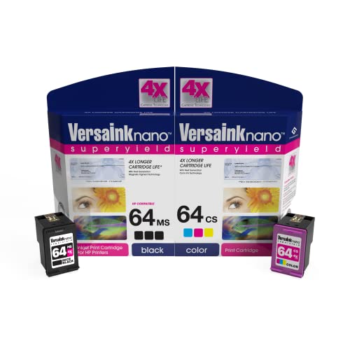 VersaInk-Nano 64 MS MICR Black Ink Cartridge for Check Printing & VersaInk-Nano 64 CS Tri-Color Ink Cartridge Pack (64 Combo)