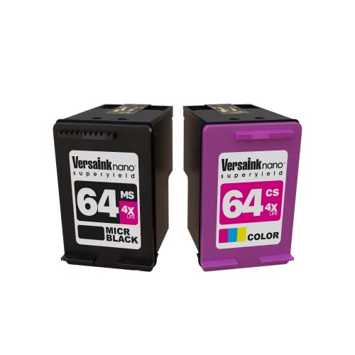 VersaInk-Nano 64 MS MICR Black Ink Cartridge for Check Printing & VersaInk-Nano 64 CS Tri-Color Ink Cartridge Pack (64 Combo)