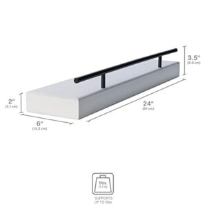 MELANNCO Floating Railing Shelf for Bedroom, Living Room, Bathroom, Kitchen, 24-Inch, Distressed White