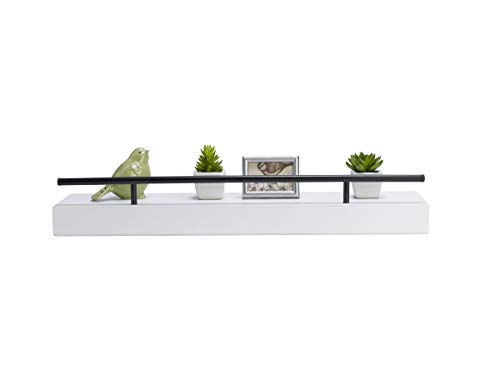 MELANNCO Floating Railing Shelf for Bedroom, Living Room, Bathroom, Kitchen, 24-Inch, Distressed White