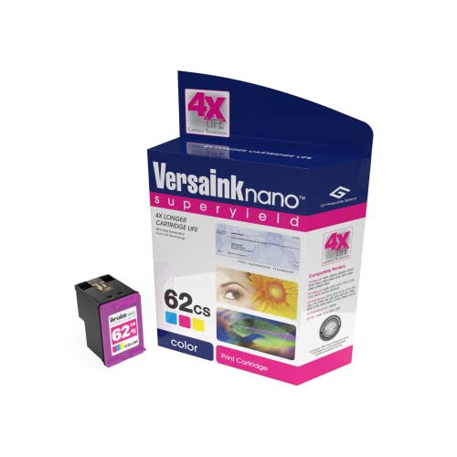 VersaInk-Nano HP 62 MS MICR Black Ink Cartridge for Check Printing & VersaInk-Nano 62 CS Tri-Color Ink Cartridge Pack