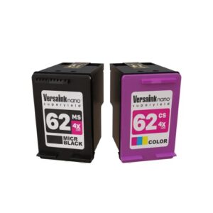 VersaInk-Nano HP 62 MS MICR Black Ink Cartridge for Check Printing & VersaInk-Nano 62 CS Tri-Color Ink Cartridge Pack