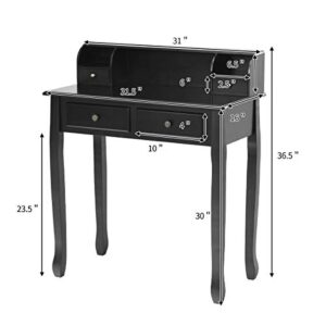 Giantex Writing Desk with 4 Drawers, Removable Floating Organizer 2-Tier Mission Home Computer Vanity Desk for Apartment Small Space (Black)