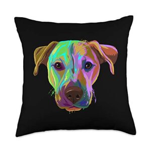 black mouth cur dog gifts colorful splash dog black mouth cur throw pillow, 18x18, multicolor