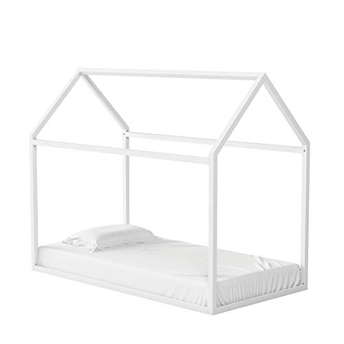 Little Seeds Rowan Valley Skyler Kids Metal House, Twin Size Frame, White Bed (DA4037119LS)