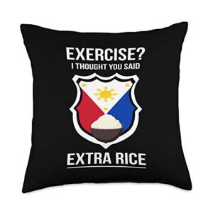 manila gift ideas filipina & filipino funny filipina filipino food joke rice philippines throw pillow, 18x18, multicolor