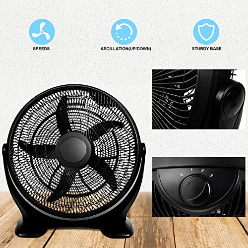 Simple Deluxe 20 Inch 3-Speed Plastic Floor Fans Oscillating Quiet for Home Commercial, Residential, and Greenhouse Use, Outdoor/Indoor, Black (HIFANXFLOOR20PLATICEXPV1)