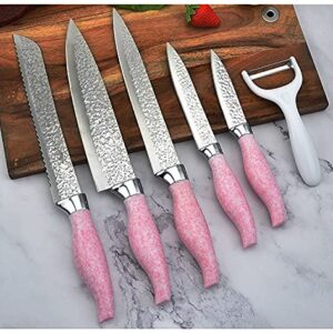 Kitchen Knives Set, Stainless Steel Knife Set with Novelty Acrylic Block, Sharp Cutlery Knife Set for Chef Cooking Cutting, Pink Color Knife