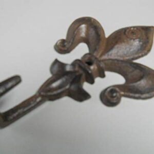 Antiques Vintage/Hooks Cast Iron/Coat Hook/Locker Rooms/Kitchens 3 Cast Iron Antique Style Rustic Fleur De Lis Coat Hooks Hat Hook Rack Towel #5