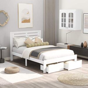 full size wood platform bed with 2 drawers , full platform bed frame with headboard for kids teens adults