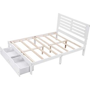 Full Size Wood Platform Bed with 2 Drawers , Full Platform Bed Frame with Headboard for Kids Teens Adults