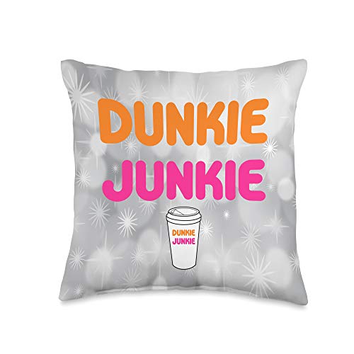 Funny Coffee Lovers Christmas Gift Throw pillows Dunkie Junkie Lovers Funny Coffee Saying Throw Pillow, 16x16, Multicolor