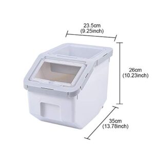 AnRui Dog Food Storage Container Airtight Plastic Rice Holder Dispenser Cereal Grain Organizer Box Pet Dog Cat Food Bin with Locking Lid, Measuring Cup, Scoop & Wheels, Grey, Small