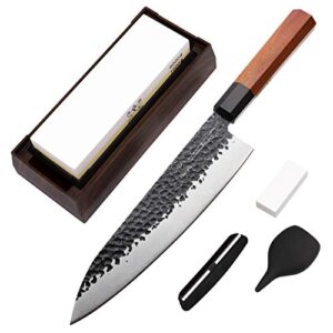 famcÜte 8 inch professional japanese chef knife and 1000/6000 2 side grit professional sharpening stone kitchen sets for home kitchen & restaurant