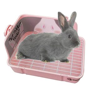 rabbit litter box, corner litter bedding box, pet toilet for small animals, rabbit, guinea pig, chinchilla, ferret, galesaur, 11.02 inches (pink)