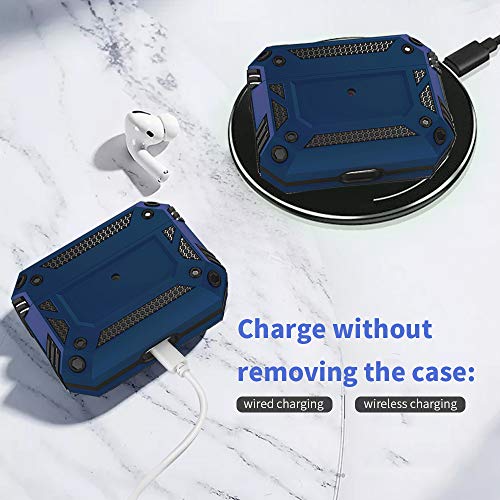 ZenRich Airpods Pro Case, zenrich Full-Body Hard Shell Protective Rugged Charging Cover Case with Keychain for AirPod Pro 2019, Front LED Visible,Blue