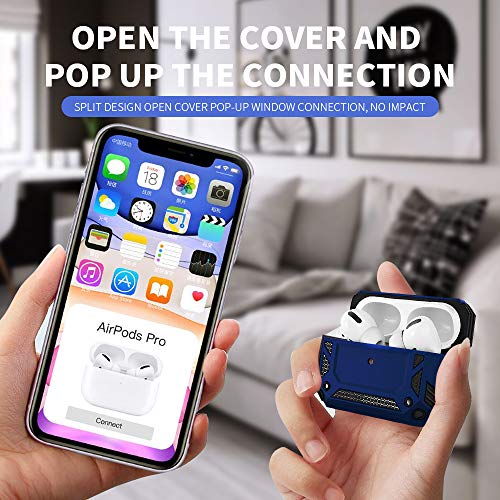 ZenRich Airpods Pro Case, zenrich Full-Body Hard Shell Protective Rugged Charging Cover Case with Keychain for AirPod Pro 2019, Front LED Visible,Blue