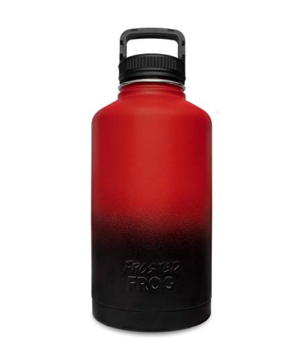 Frosted Frog 64OZ Red and Black Vacuum Insulated Stainless Steel Water Bottle Double Walled Half Gallon Growler