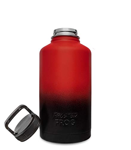 Frosted Frog 64OZ Red and Black Vacuum Insulated Stainless Steel Water Bottle Double Walled Half Gallon Growler