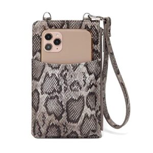 Daisy Rose Phone Holder Wallet & Crossbody Bag RFID Blocking Wristlet PU Vegan Leather - Grey Snake