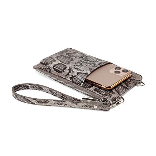 Daisy Rose Phone Holder Wallet & Crossbody Bag RFID Blocking Wristlet PU Vegan Leather - Grey Snake
