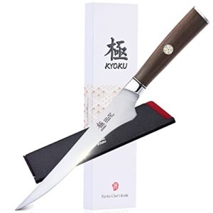 KYOKU 6.5 Inch Boning Knife - Daimyo Series - Butcher Knife with Ergonomic Rosewood Handle, and Mosaic Pin - Japanese 440C Stainless Steel Kitchen Knife with Sheath & Case