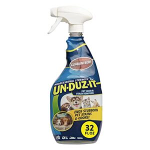 un-duz-it pet odor and stain remover spray, pet stain remover removes urine, feces, vomit stains and odors, 32 fl oz spray bottle