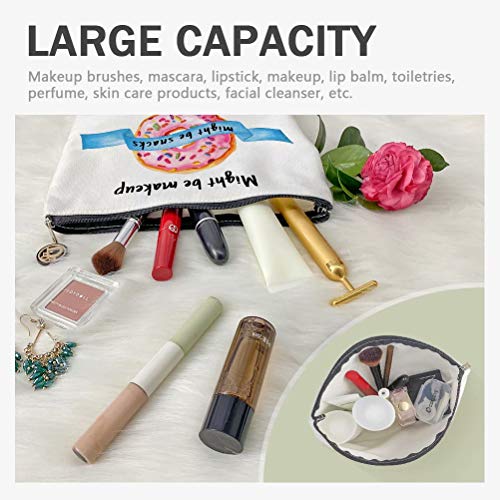 Funny Makeup Cosmetic Bag For Women - Might Be Makeup Might Be Snacks - Cute Multifunction Pouch Travel Bag Cotton Canvas For Girls Friend Mom Sister Teens Birthday Christmas Gifts …
