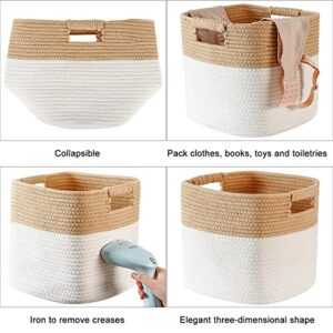 sunla Woven Cotton Rope Storage Baskets Set of 3 Foldable Cube Storage Basket, Durable Decor Rope Basket for Organizing Clothes, Baby Toy, Towel, 10.5" x 10.5" x 11", Yellow White