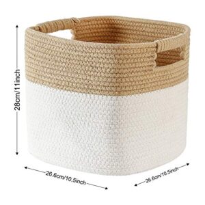 sunla Woven Cotton Rope Storage Baskets Set of 3 Foldable Cube Storage Basket, Durable Decor Rope Basket for Organizing Clothes, Baby Toy, Towel, 10.5" x 10.5" x 11", Yellow White