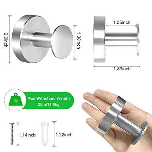 WaaWee 2 Pack Robe Towel Hook, Wall Mount Stainless Steel Wall Hook, Heavy Duty Clothes Coat Hooks for Bathroom Kitchen Home Storage (Silver)