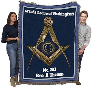 pure country weavers masonic gold square and compass blanket - personalized - custom gift tapestry throw woven from cotton - made in the usa (72x54)