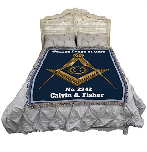 Pure Country Weavers Masonic Gold Square and Compass Blanket - Personalized - Custom Gift Tapestry Throw Woven from Cotton - Made in The USA (72x54)