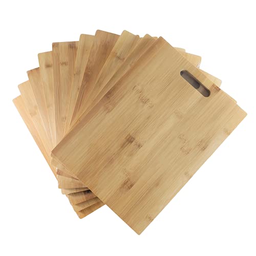 (Set of 10) 15"X11" Thick Sturdy Bulk Rectangular Plain Bamboo Cutting Boards | For Customized Engraving Gifts | Wholesale Premium Blank Board (With Handle)