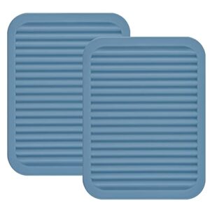 smithcraft silicone trivets mats for hot dishes and hot pots, hot pads for countertops, tables, pot holders, spoon rest small drying mats set of 2 many colors for your choose (grey blue)