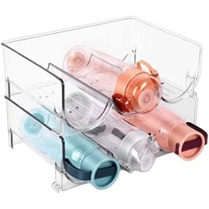 plastic stackable wine & water bottle organizer - pantry organizer and cabinet organizer - each rack holds 3 containers, 2 pack - clear