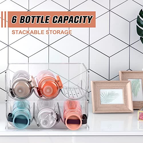 Plastic Stackable Wine & Water Bottle Organizer - Pantry Organizer and Cabinet Organizer - Each Rack Holds 3 Containers, 2 Pack - Clear