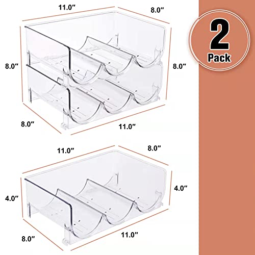 Plastic Stackable Wine & Water Bottle Organizer - Pantry Organizer and Cabinet Organizer - Each Rack Holds 3 Containers, 2 Pack - Clear