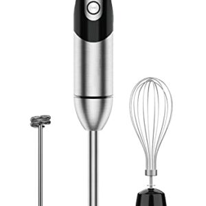 3-in-1 Immersion Hand Blender, Powerful 800 Watt 12-Speed Stick Blender with Sturdy Titanium Plated Stainless Steel Blades