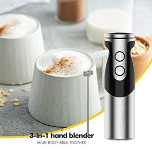 3-in-1 Immersion Hand Blender, Powerful 800 Watt 12-Speed Stick Blender with Sturdy Titanium Plated Stainless Steel Blades