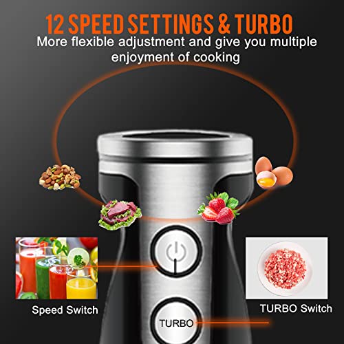 3-in-1 Immersion Hand Blender, Powerful 800 Watt 12-Speed Stick Blender with Sturdy Titanium Plated Stainless Steel Blades