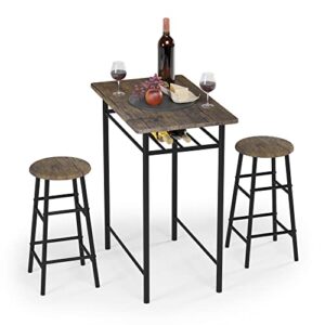 weehom bar table with 2 bar stools, pub dining height table set, kitchen counter with bar chairs,bistro table sets for kitchen living room, built in storage layer, easy assemble