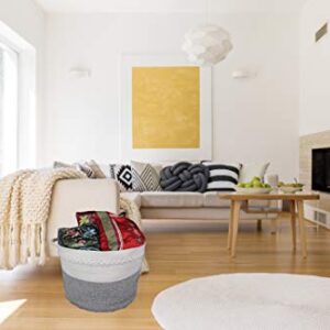 Cotton Rope Storage Basket - Decorative baskets for home decor, XXL 20”X14”, Throw Blanket Basket for Living Room, Great for Blanket Holder for Bedroom, Blanket Bin, Off White-Black