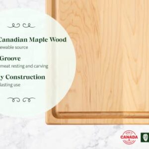 MAISON RODIN Large Wood Cutting Board 16"x12"x3/4", Canadian Maple Wood, Carving & Chopping Wooden Board with Juice Groove, Made in Canada, Charcuterie boards, Kitchen Essentials