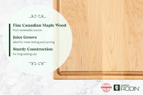 MAISON RODIN Large Wood Cutting Board 16"x12"x3/4", Canadian Maple Wood, Carving & Chopping Wooden Board with Juice Groove, Made in Canada, Charcuterie boards, Kitchen Essentials